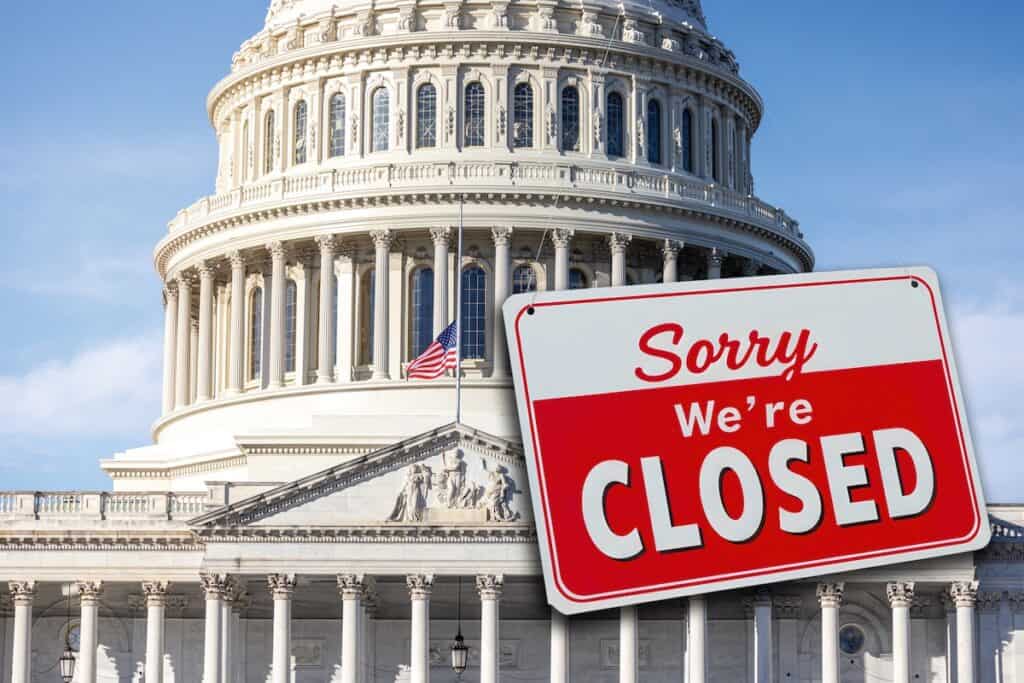 The,Us,Capitol,With,A,Closed,Sign,Hanging,From,The