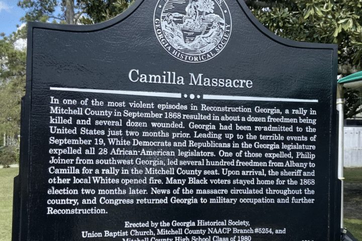Georgia Historical Society marker for the Camilla Massacre of September 19, 1868