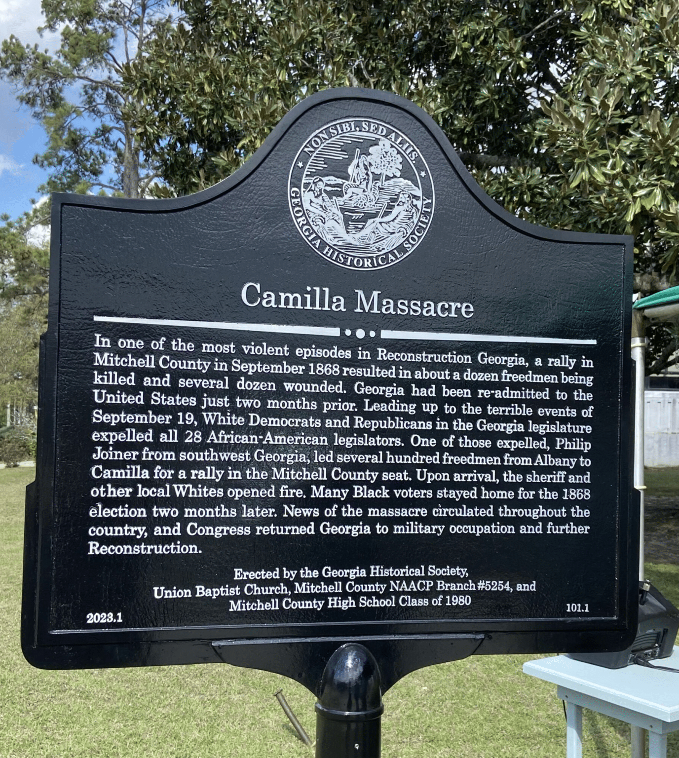 Georgia Historical Society marker for the Camilla Massacre of September 19, 1868