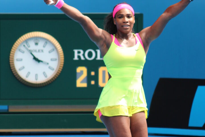 Serena Williams celebrating at the Australian Open. Photo: Tourism Victoria, via Wikimedia Commons (Creative Commons).