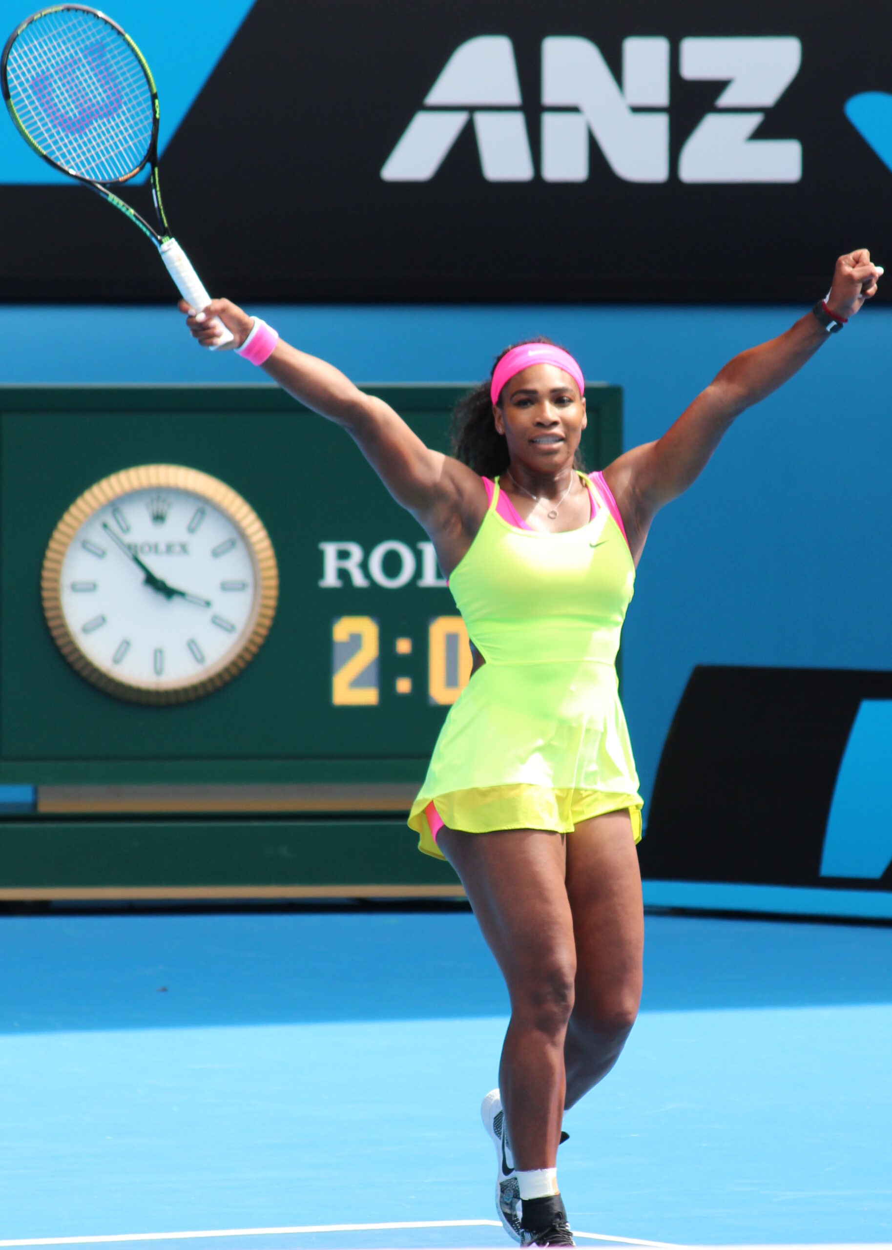 Serena Williams celebrating at the Australian Open. Photo: Tourism Victoria, via Wikimedia Commons (Creative Commons).