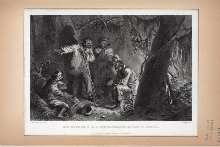 Engraving of Nat Turner conferring with his confederates in the woods before the 1831 rebellion.